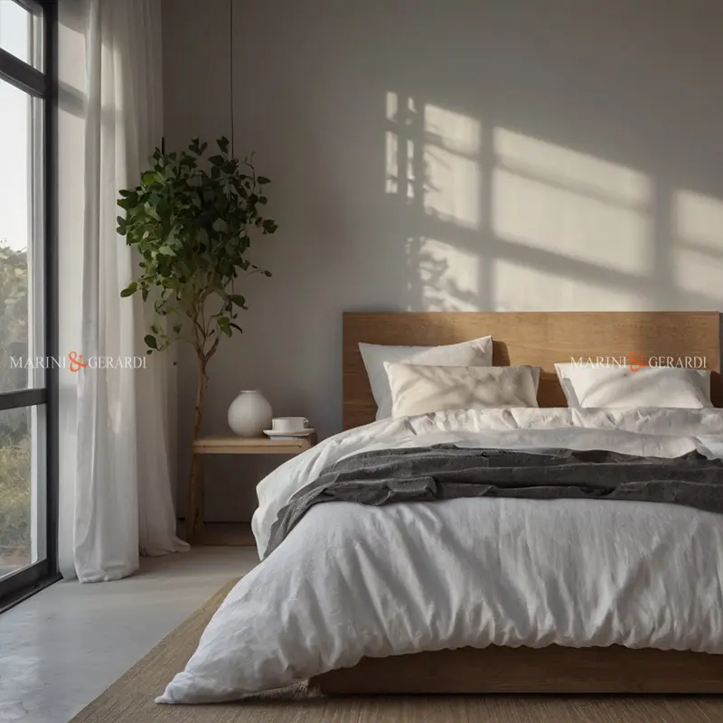 Camera da letto con lenzuola in lina casa da campagna