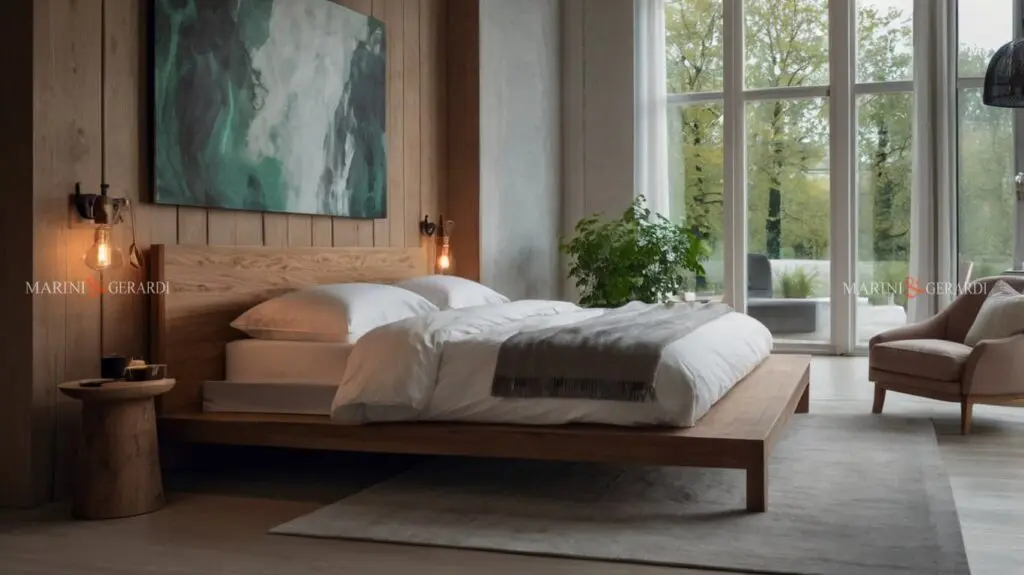 Camera da Letto stile Nordico Minimalista design per grandi vetrate lenzuola in lino