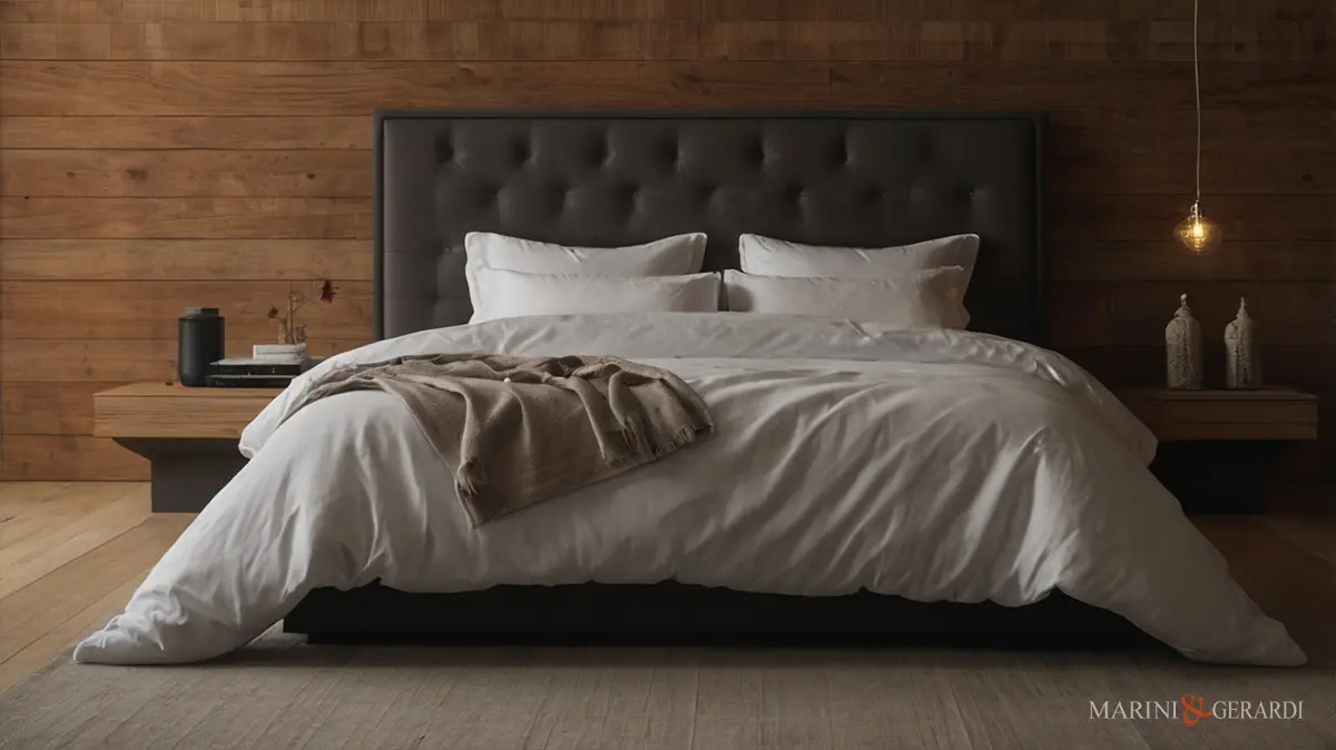 Letti in legno moderni con spalla in pelle capitone