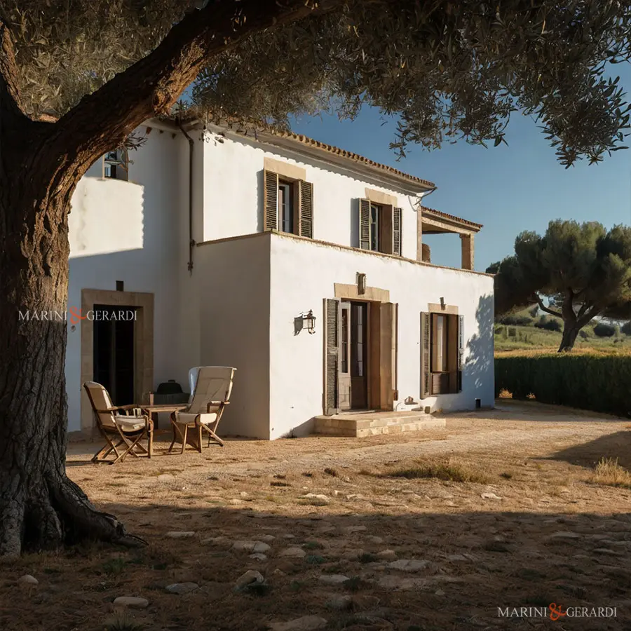 Retro casa in campagna in pietra bianca