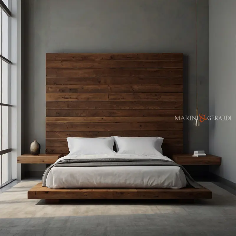 Stanza con letto legno massello moderno da design
