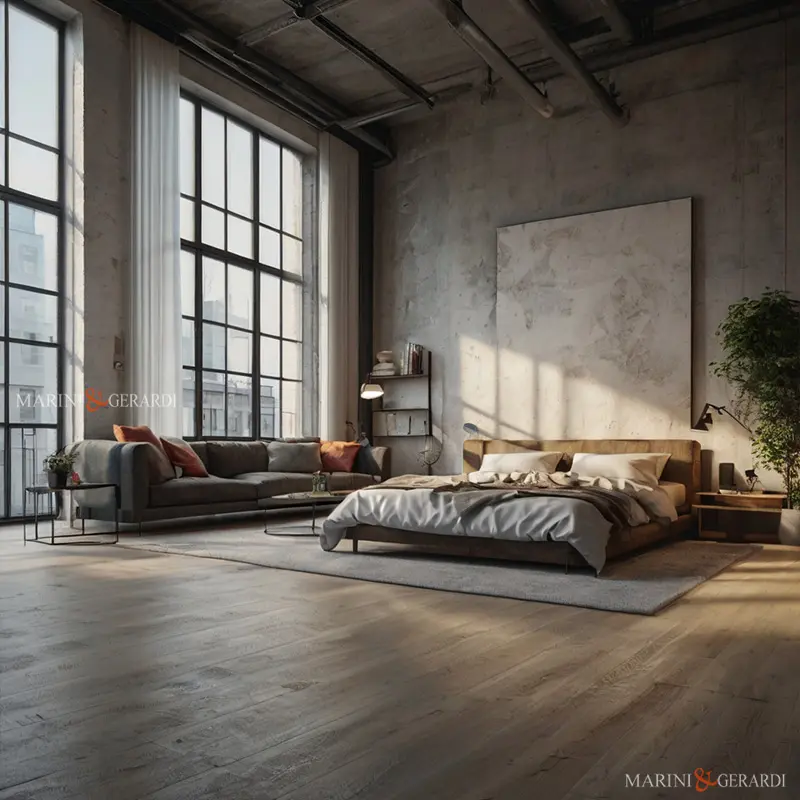 Tende in lino per arredare un loft letto soggiorno