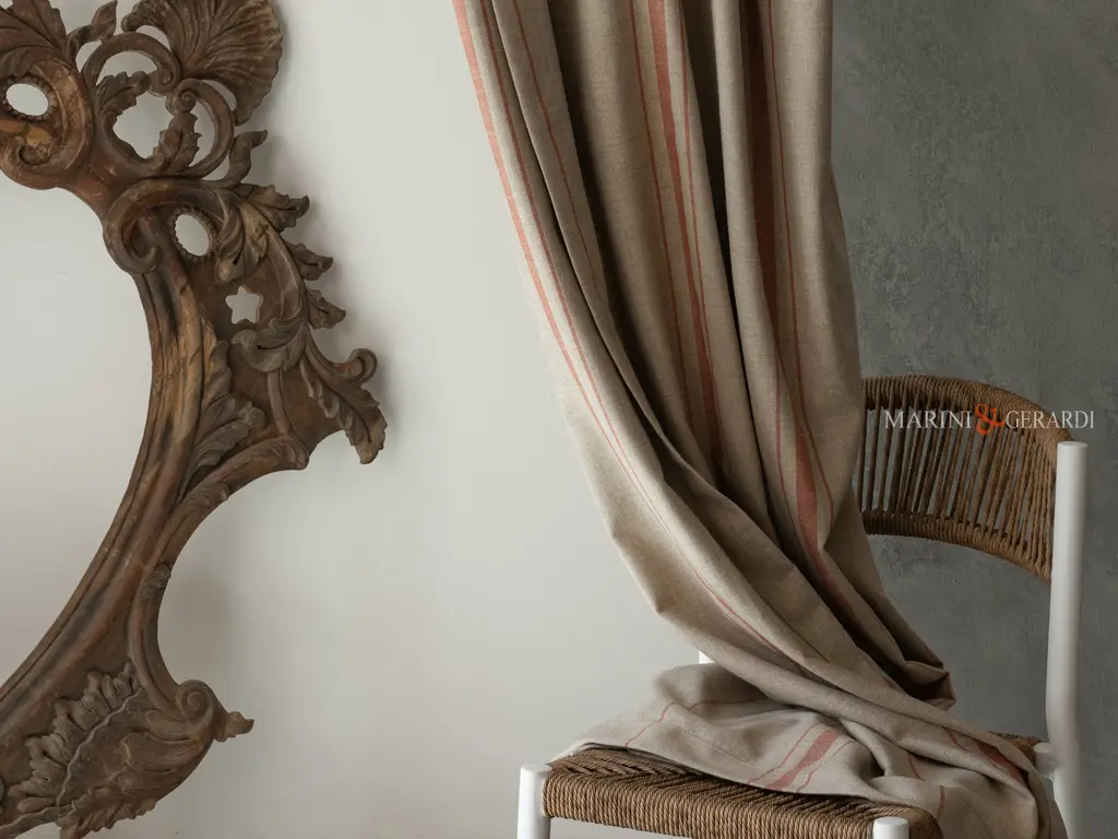 Tessuto lino per tende tovaglie righe mattone soledad - Stoffa Tende a Metraggio