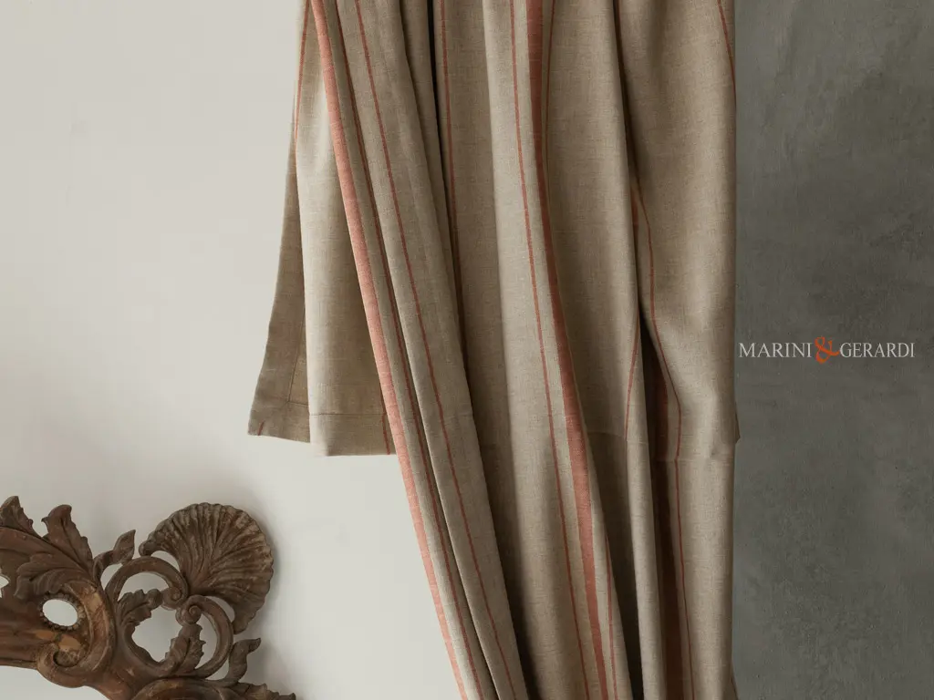 Tessuto lino per tovaglie righe mattone andalusia 01