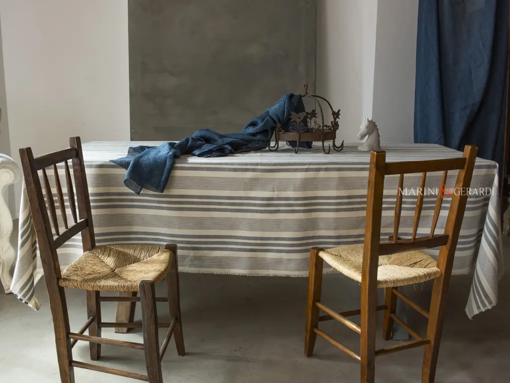 Tovaglia cotone a righe bianco grezzo