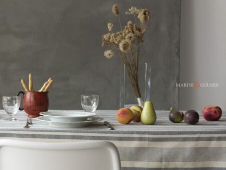 Tovaglia cotone a righe shabby 12 posti