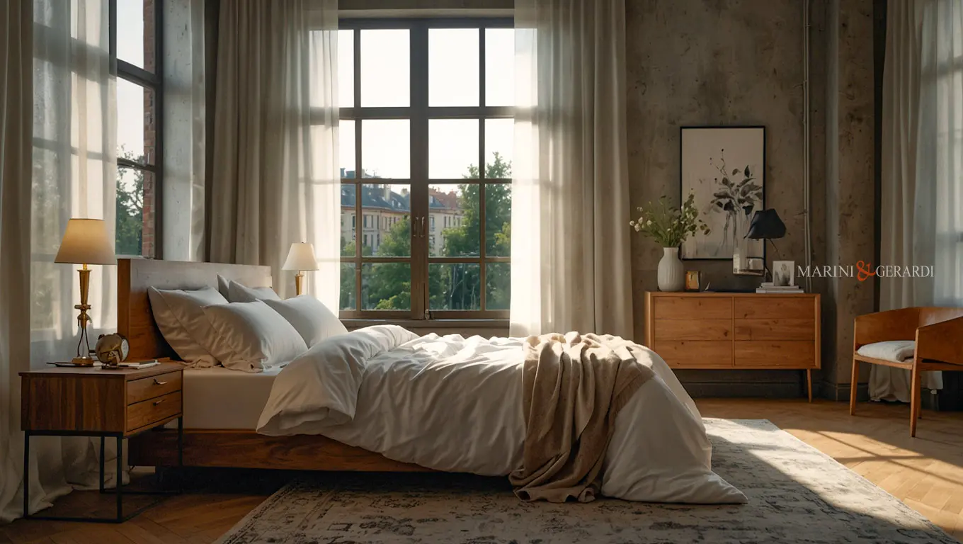 Camera da letto con copripiumino matrimoniale in cotone lusso