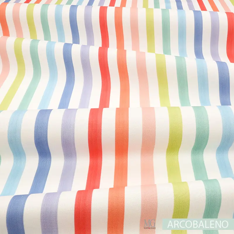 Tessuto righe di cotone arcobaleno cameretta bimba