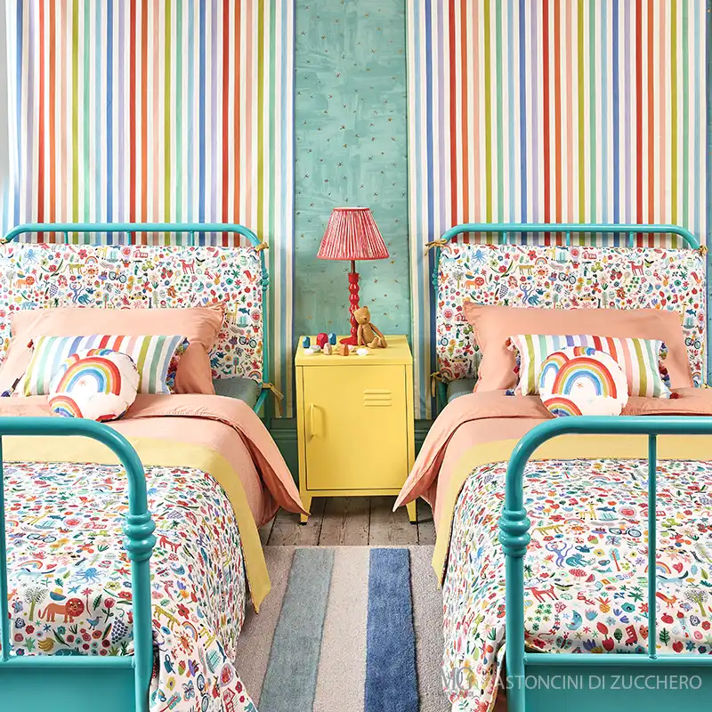 Tessuto a righe in cotone bastoncini di zucchero cameretta