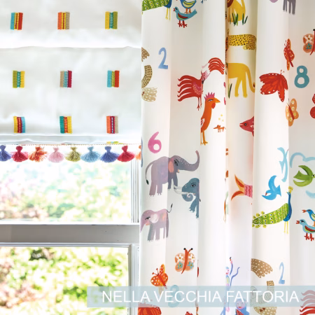 Tessuti per tenda x cameretta bambini animali fattoria