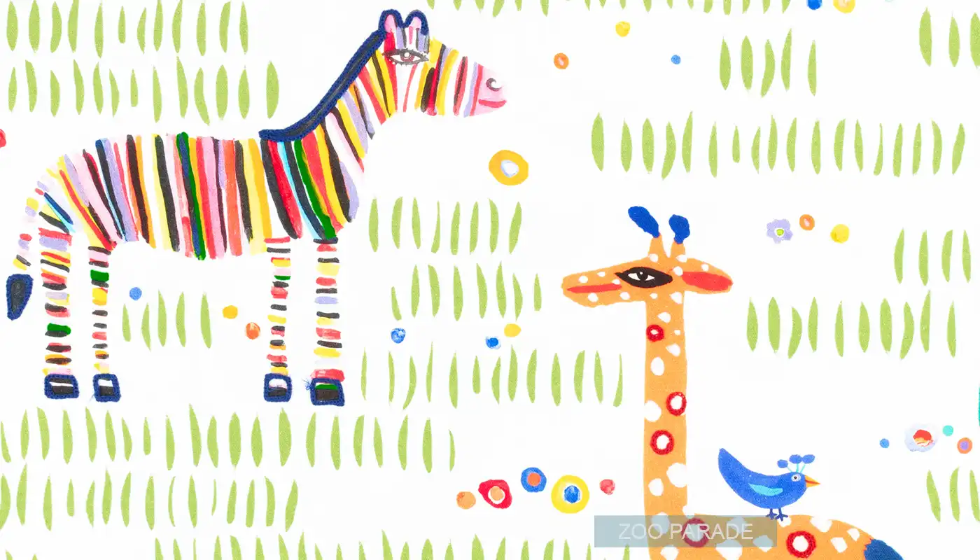 Idee camerette bimba tessuto per tende ricamato zebre giraffe