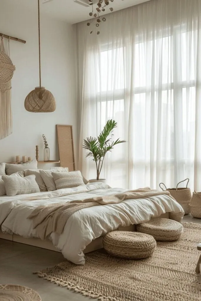 Tende moderne camere da letto in lino bianco