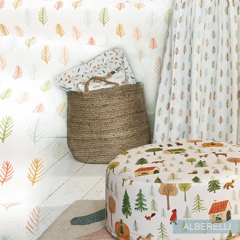 Tessuto per tende cameretta bambina alberelli ricamati
