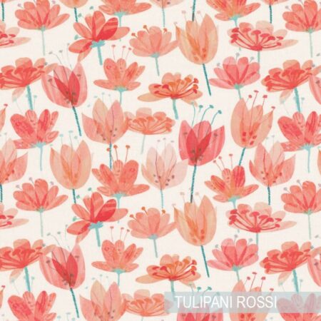 Tessuto a metro per tende fiori tulipani rossi