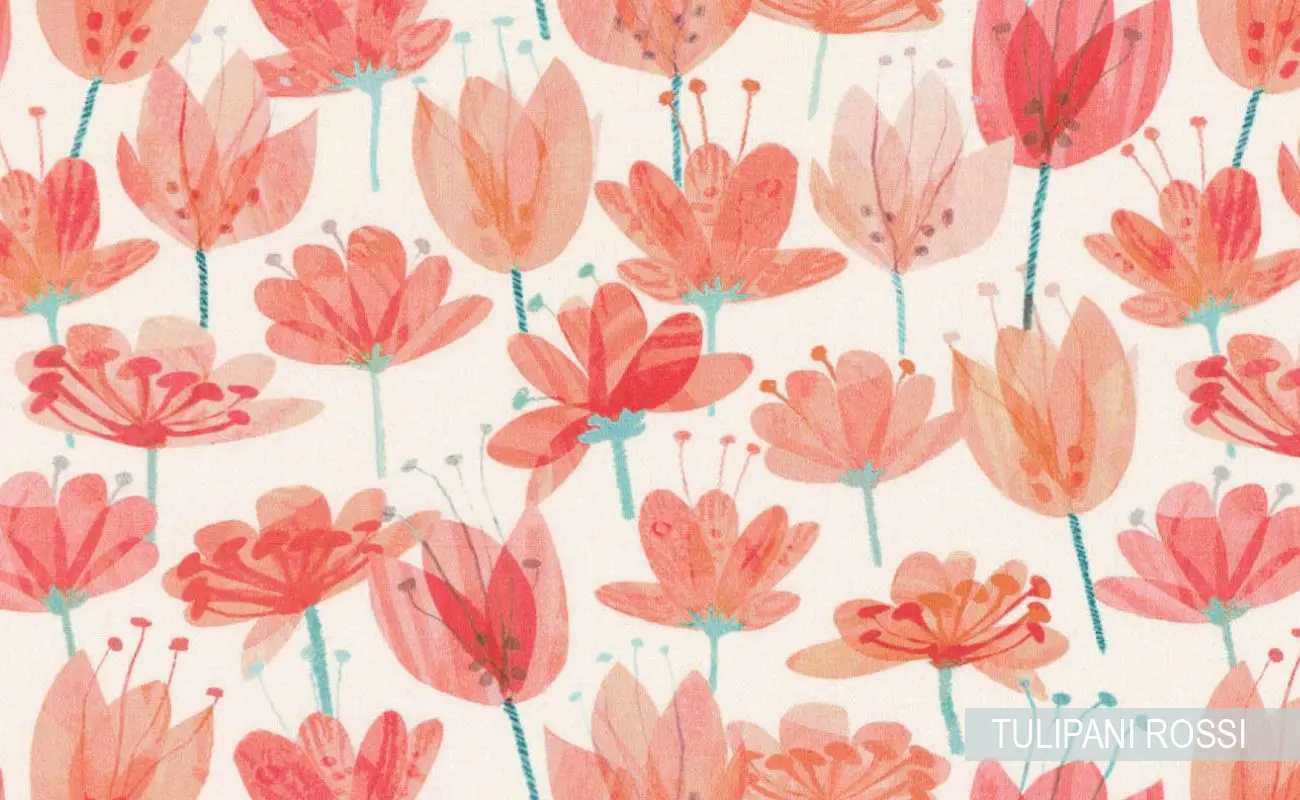 Tessuto a metro pertende floreali in rosso