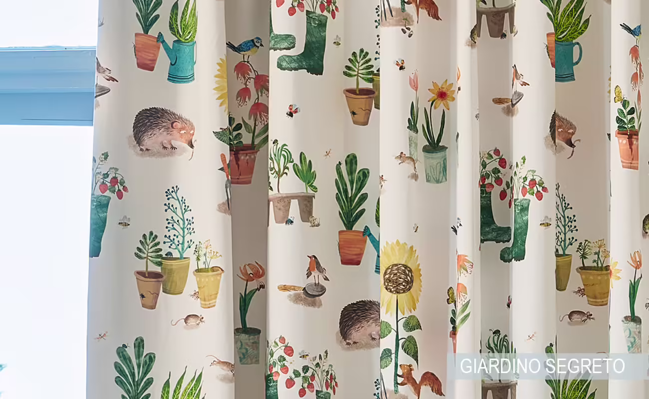 Tessuti tenda camera bambina giardino con girasoli