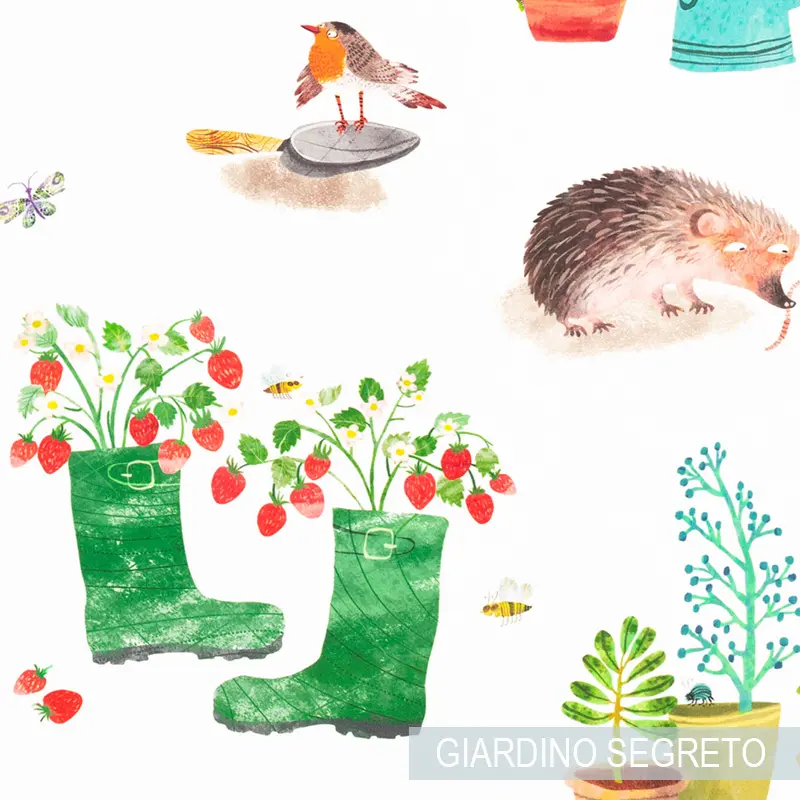 Tessuti tenda camera bambina stivali verdi fragole istrice