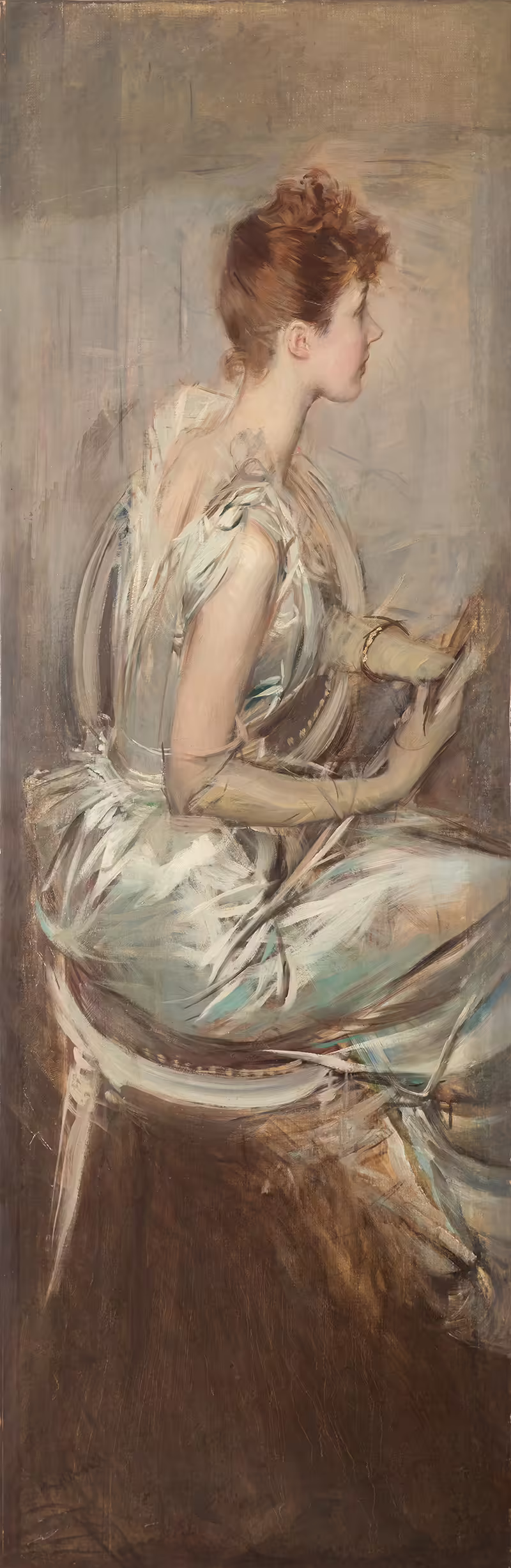 Giovanni Boldini, La contessa Berthier de Leusse seduta, 1889-1890 olio su tela, 182 x 59 cm