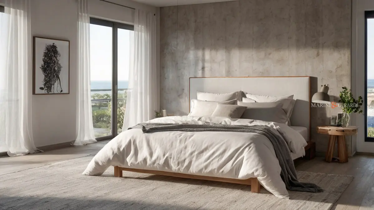 Letti king size 180x200 finestra vista mare tende in lino