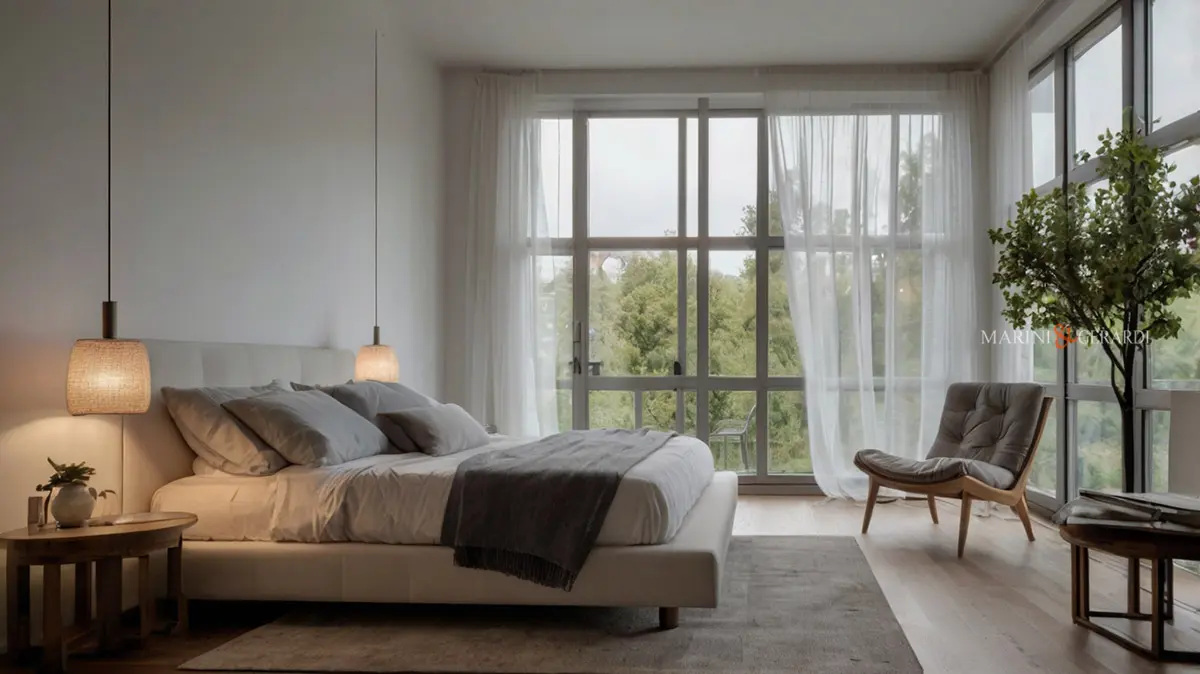 Letti king size 180x200 vetrata vista campagna tende in lino