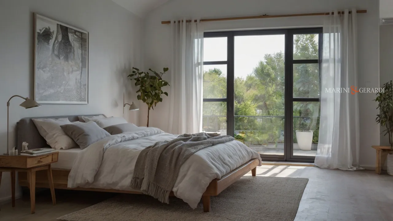 Misure dei letti matrimoniali ampie finestre sul giardino tende lenzuola in lino