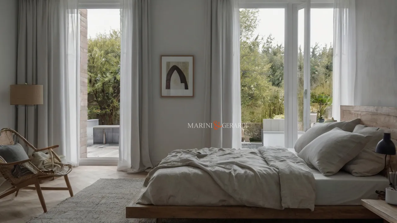 Misure dei letti matrimoniali stanza con ampie finestre sul giardino