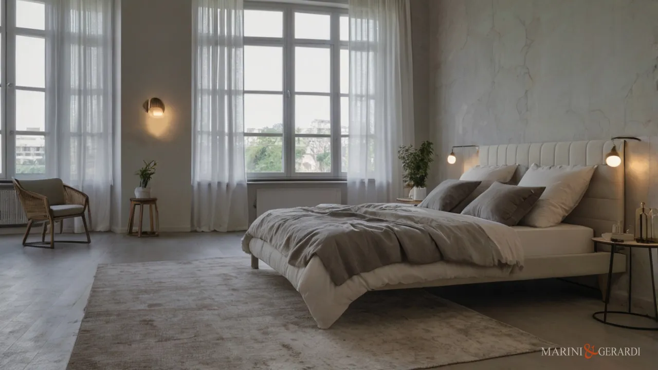 Stanza da letto lenzuola tende in lino bianche