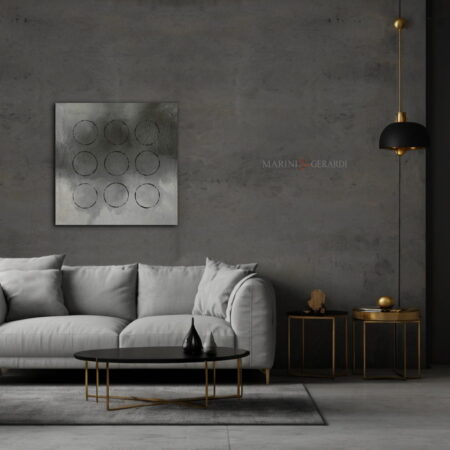 Anelli neri metafisico con divano m325 quadri su tela astratti