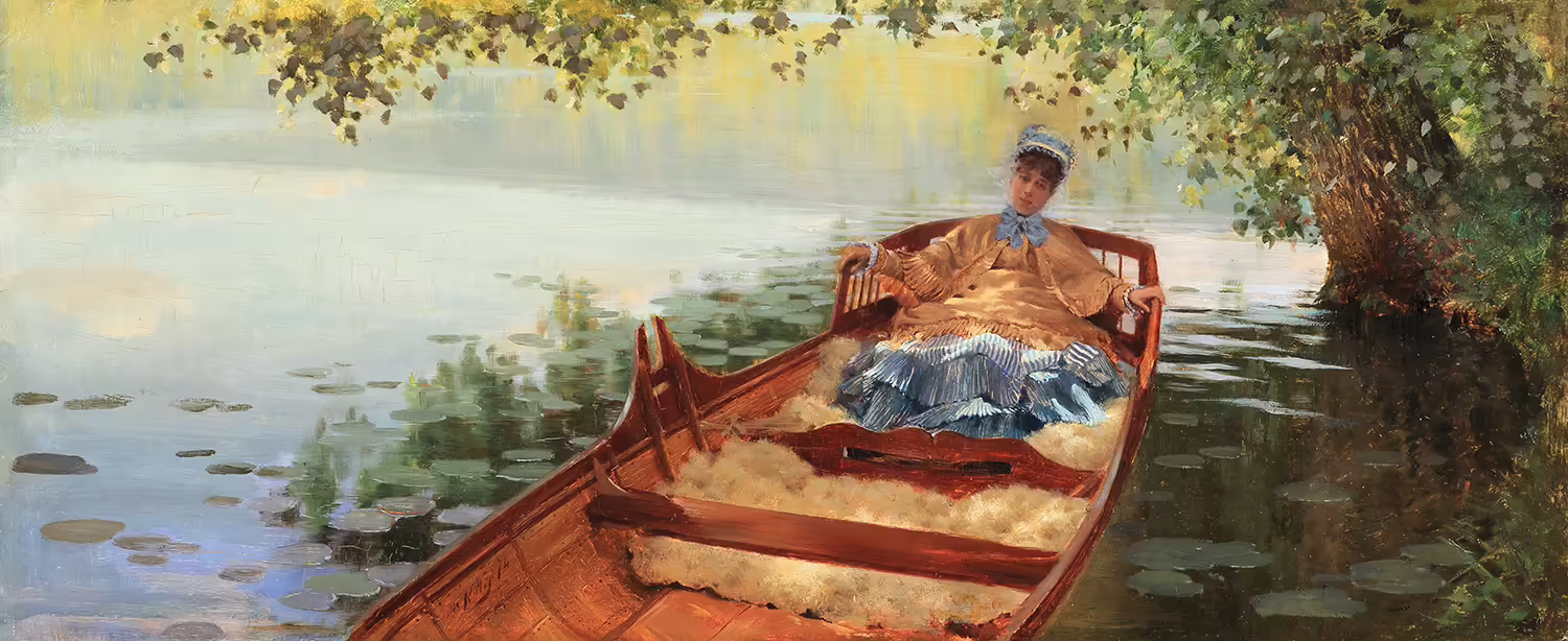 Giuseppe De Nittis Leontine in canotto 1874 olio su tavola 24,9 x 60,2 cm