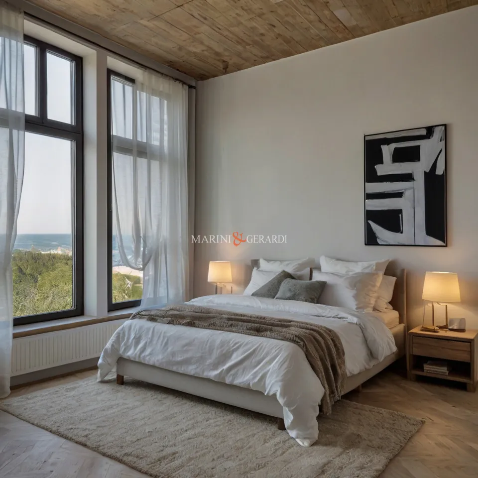 Dimensioni letto matrimoniale stanza con 2 finestre vista mare - tende e lenzuola in lino