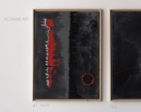 Dipinto nero rosso contrasto forte elementi metafisici