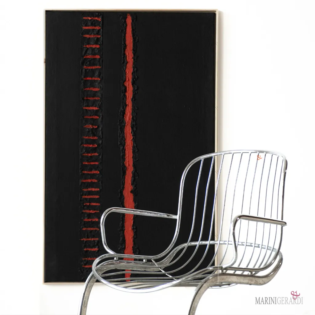 Infinito lotto mk255 quadri su tela moderni nero rosso poltroncina in acciaio