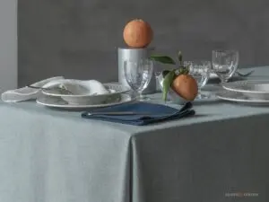 Tovaglia cucina colore salvia eleganza in tavola apparecchiata