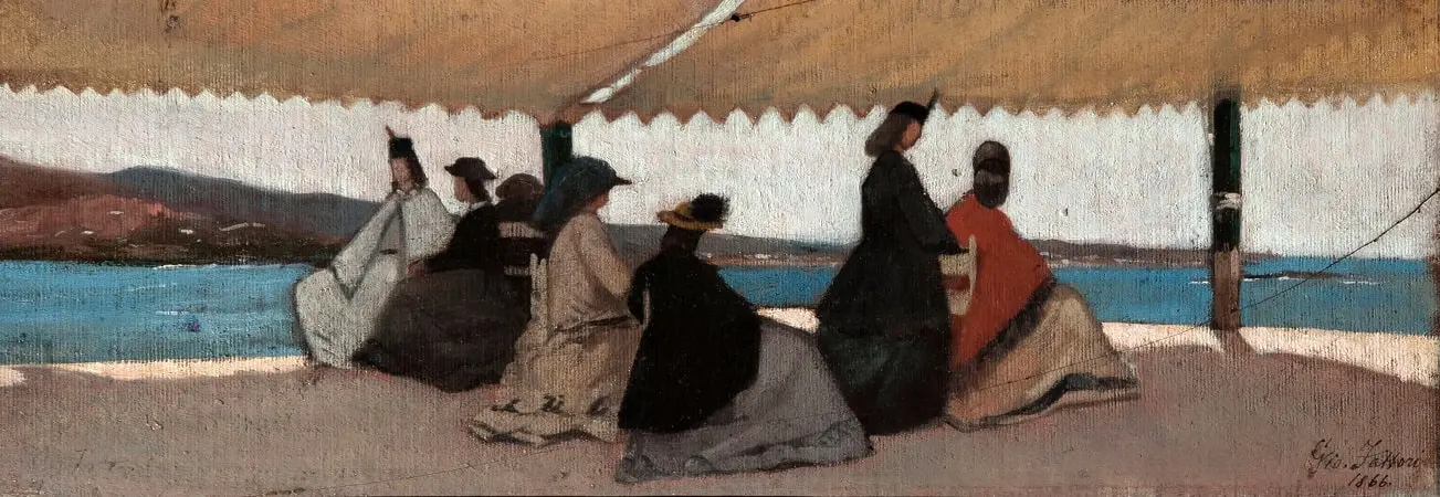 Giovanni fattori la rotonda di palmieri 1866. olio su tavola arte svelata