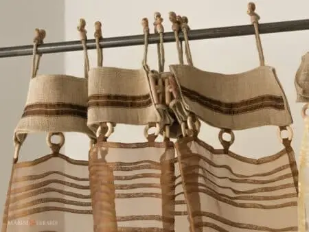 Tende organza moderne ruggine mantovana accessori juta legno