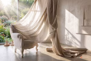 Tenda lino stropicciato lusso ribelle stanza moderna giardino